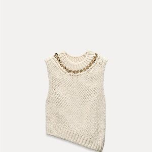 Zara Cream Sweater Vest with Gold Chain Detail